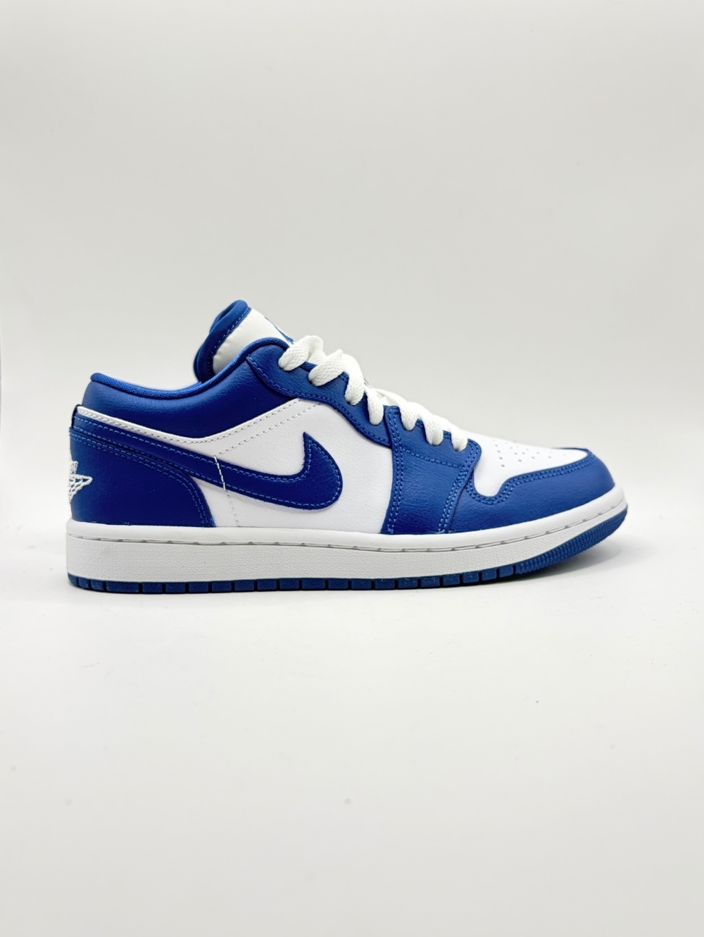 Nike Air Jordan 1 Low Sneakers in White‎ and Dark Marina Blue, Size 6.5